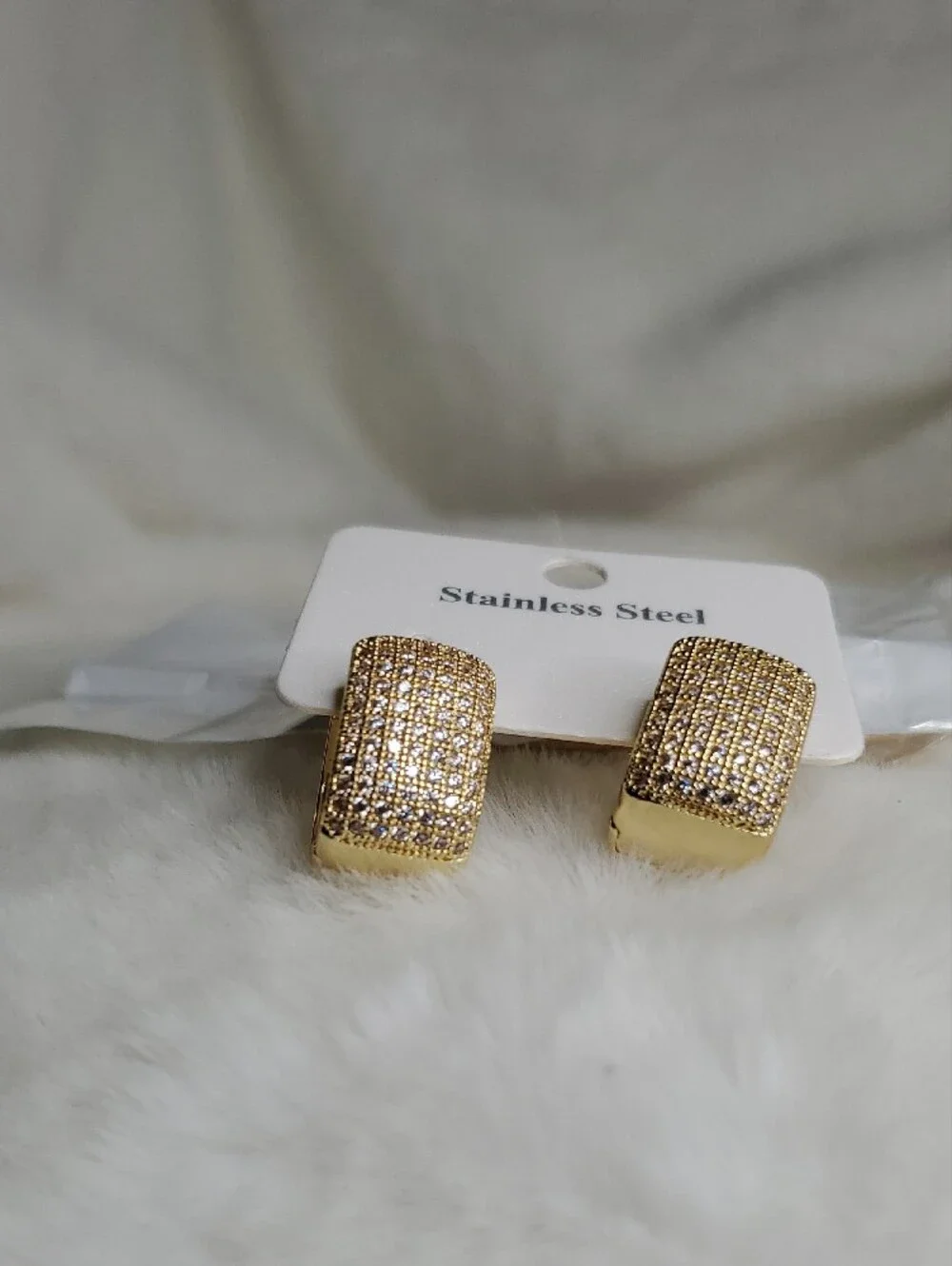 Fashion Jewelry Gold-Tone Pavé Rectangle Clip Hoop Earrings